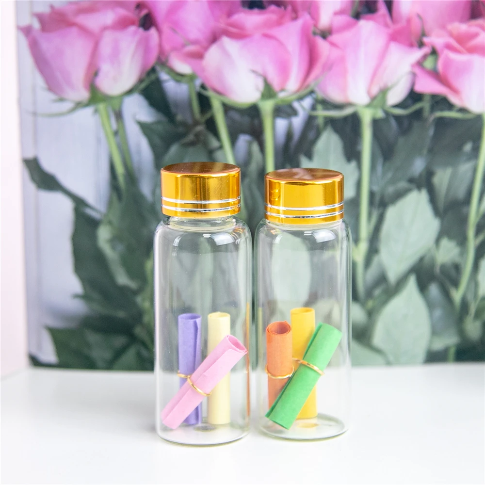 

27*70mm 24pcs 25ml Glass Bottles Aluminium Screw Golden Cap Empty Transparent Clear Liquid Gift Container Wishing Bottle Jars