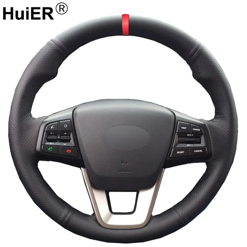 

Hand Sewing Car Steering Wheel Cover Volant For Hyundai ix25 2014 2015 - 2017 2018 ix35 2018 Creta 2016-2018 Elantra 2017 2018