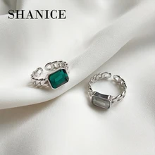 SHANICE, 925 пробы, серебряное, Открытое кольцо, винтажное, белое, Bluek, квадратное, циркониевое, кольца для женщин, ретро, цепь, открытое, тайское, серебряное ювелирное изделие