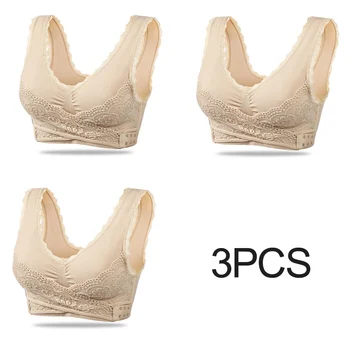

3pcs/set Push Up Bras for Women Lace Solid Color Cross Side Buckle Wireless Plus Size Women Sleep Sports Bra Dropshipping