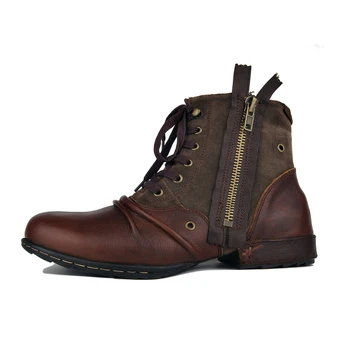 

Zipper Plus Size Vintage Mens Work High Quality Round Toe Genuine Leather Ankle Casual Riding Boots Zapatos Hombre