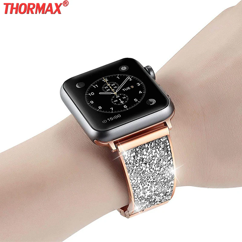 Роскошный Бриллиантовый ремешок для Apple Watch, ремешок 40 мм, 38 мм, браслет, ремешок, шикарный чешский камень, женский ремешок для часов iwatch, серия 5, 4
