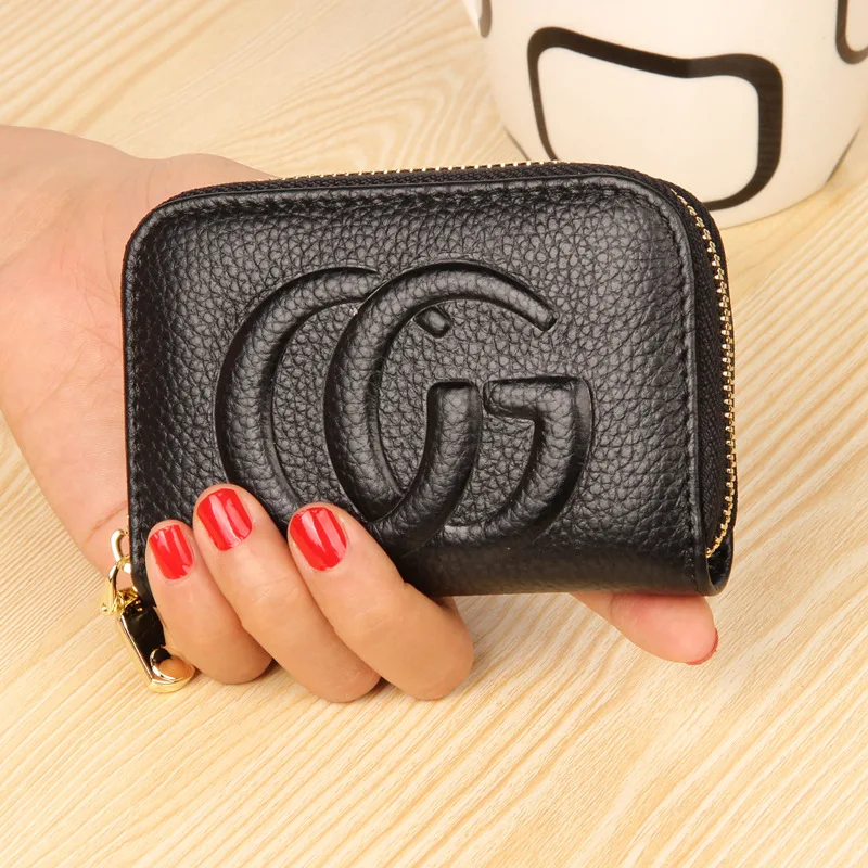 

100% Cowhide Card Holder Women's Leather Card Holder Coin Purse Multi-Card Zip Purse