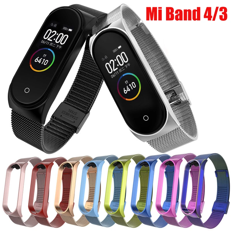 Металлический ремешок для Mi Band 5 4 браслет из нержавеющей стали Miband 3 сетчатый
