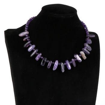 Women Natural Stone Amethysts India Onyx Lapis Lazuli Necklace Irregular Beaded Stand Stand Clavicle Chain Chokers Party Jewelry