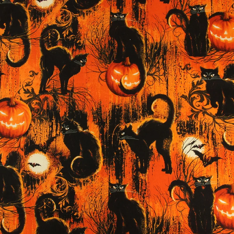 45X110 см корейский импорт Хэллоуин Черный кот летучая мышь тыквы печати хлопок ткань для детской одежды Хэллоуин Decoration-BK655