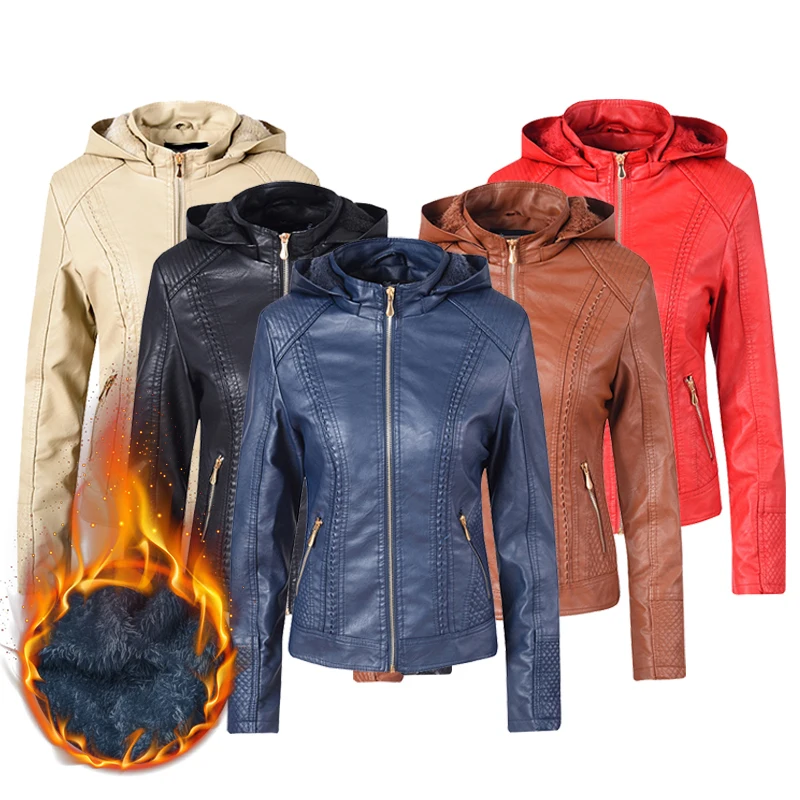 Новинка 2020 зимняя кожаная куртка с воротником-стойкой Женская байкерская из