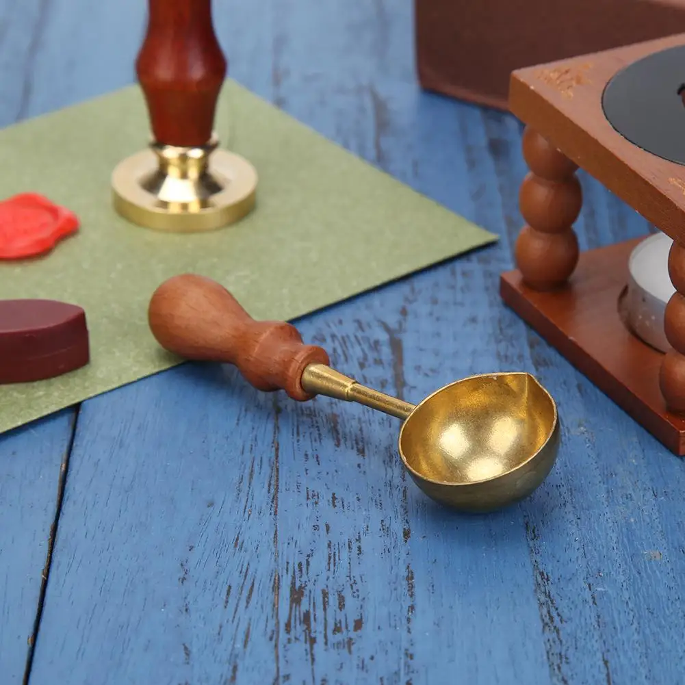 Sealing Wax Furnace Retro Stove Pot Wood Handle Sealing Wax Spoon for Decorative Stamp Craft Gift,sealing wax beans