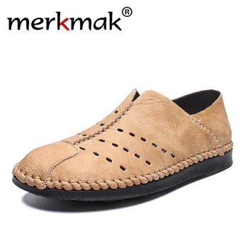 

Merkmak 2020 New Spring Breathable Men Leather Shoes Comfortable Big Size Casual Shoes Slip-on Men Loafers Summer Driving Shoes