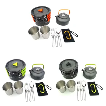 

10pcs Camping Cookware Mess Kit, Lightweight Pot Pan Kettle with 2 Cups, Fork Knife Spoon Kit for Outdoor Camping Hiking