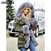 

2021 Winter New Camouflage Long Sleeve Hooded Women's Fur Sewn Long Coat Warm Cotton Clothing Warm Jacket куртка зимняя женская