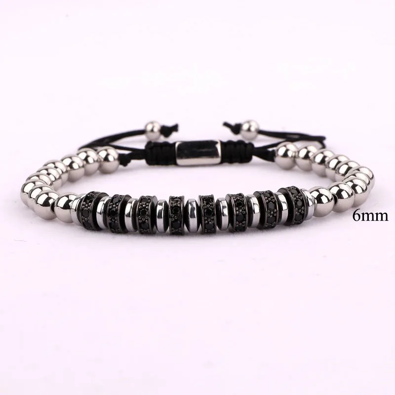 3PC/SET Men Jewelry Bracelet Set CZ Pave Crown Charm Bracelet Stainless Steel Bangle Beaded Macrame Bracelet - Image 5