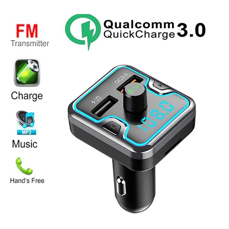 

Bluetooth 5.0 QC 3.0 FM Transmitter For Car Wireless Transmitter Radio Receiver Adapter with Dual USB Type-C Charging Drive TF