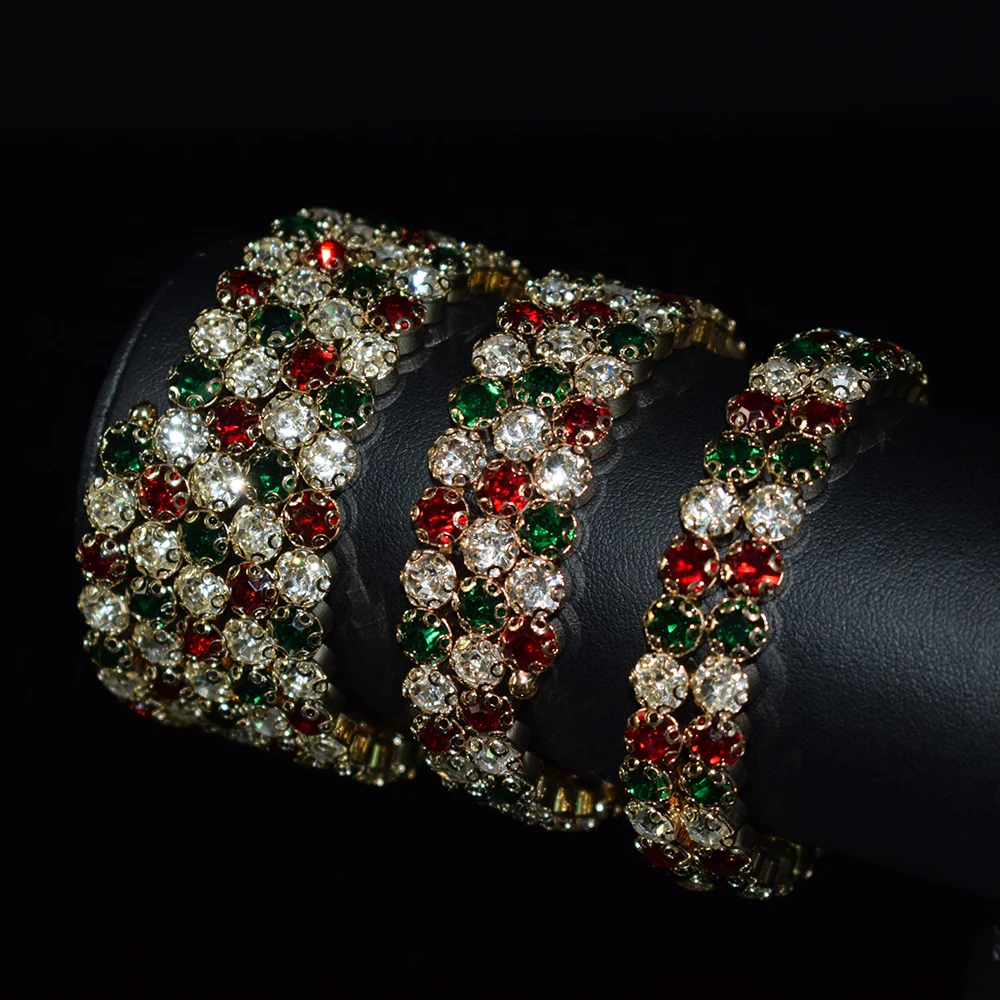 exaggerated Crystal Red white green Bracelets Women Rhinestone Bracelet Wedding Bracelet Pulseras Mujer Wedding Jewelry Gifts 5