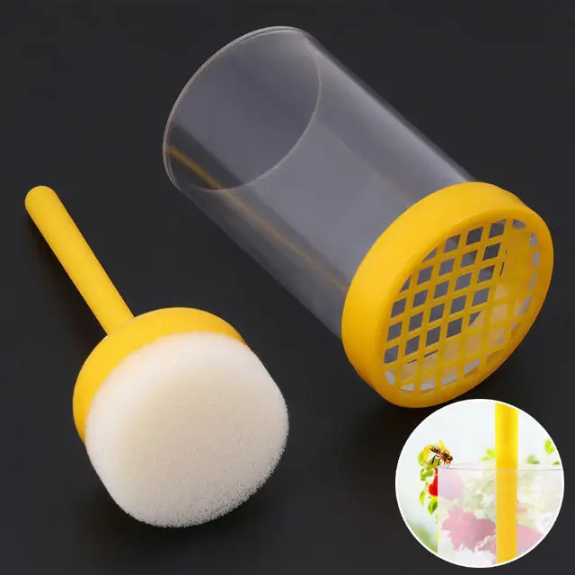 1X Queen Méh Marker Palack Védelem Biztonsági Fogó Sárga Műanyag Farm Dugattyú Plüss Méhész Eszköz