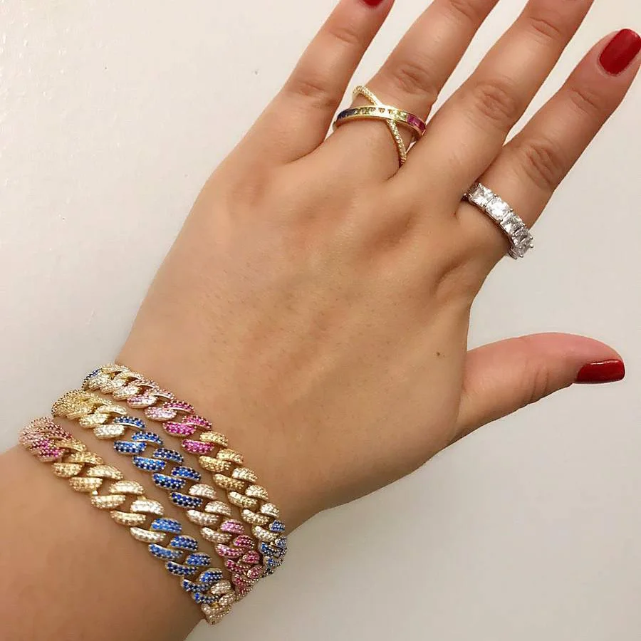 Bling Iced Out кантри кубинская цепочка Радужный CZ колье ювелирные наборы хип-хоп