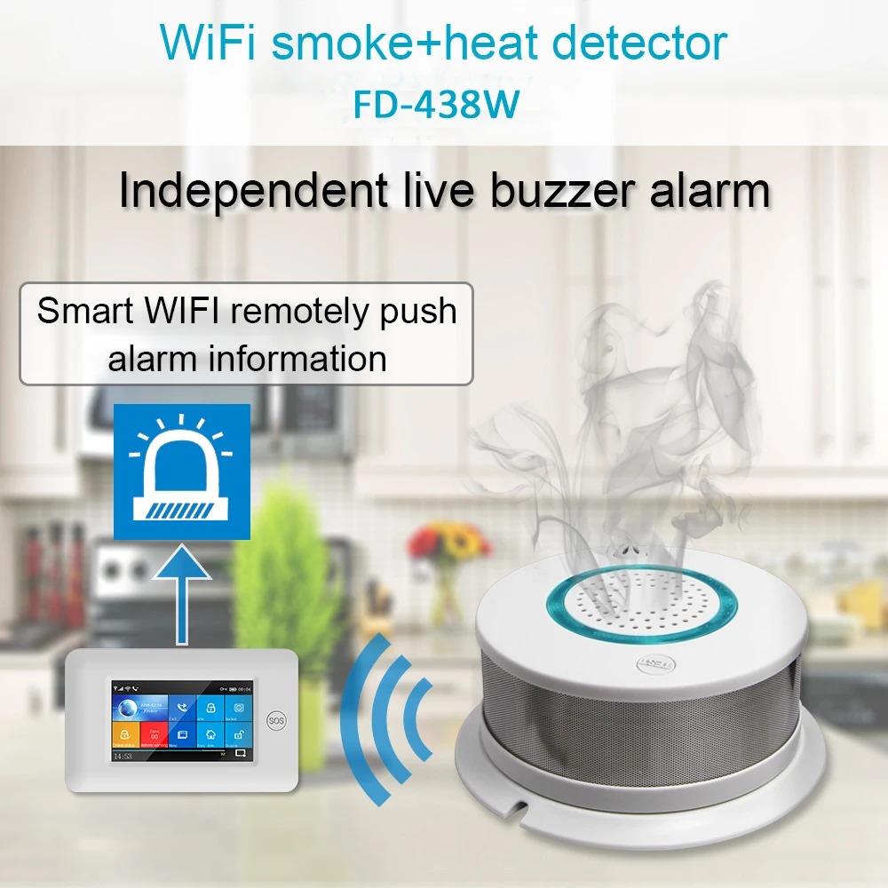 2-в-1 Смарт Беспроводной WI-FI + Приложение пожарный & Температура Сенсор дыма
