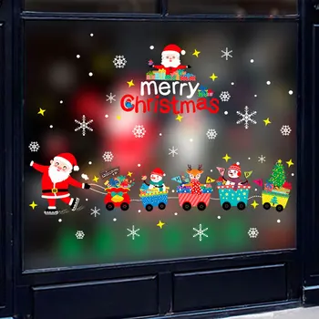 

Christmas new non-adhesive electrostatic window glass stickers Santa Claus train can remove Christmas electrostatic wall sticker