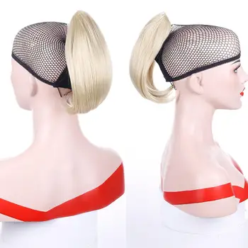 

QUEENYANG Clip In Synthetic Short Straight Ponytail Hair Extension Black Brown Ponytails Hairpiece Pony Tail Hair Extension