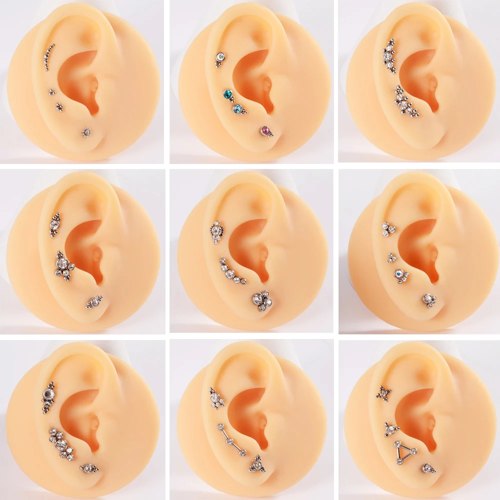 12PCS G23 Titanium&Steel 16G Cz Labret Lip Ring Crystal Cluster Ear Cartilage Tragus Helix Earrings Piercing Screw Fit Top 16g