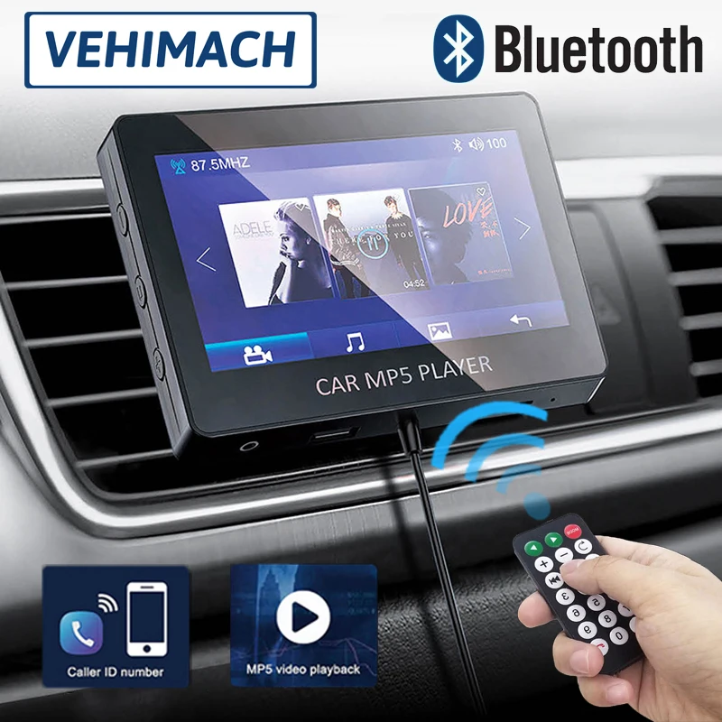 REPRODUCTOR DE Mp5 para coche, Kit de transmisor FM con Bluetooth con manos libres, Control remoto, AUX, carga USB, Universal, Multimedia, 4,3 pulgadas