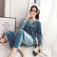 Autumn and Winter Golden Velvet Home Service Pajamas Suit Women Fashion Loose and Comfortable Ladies Pajamas Suit