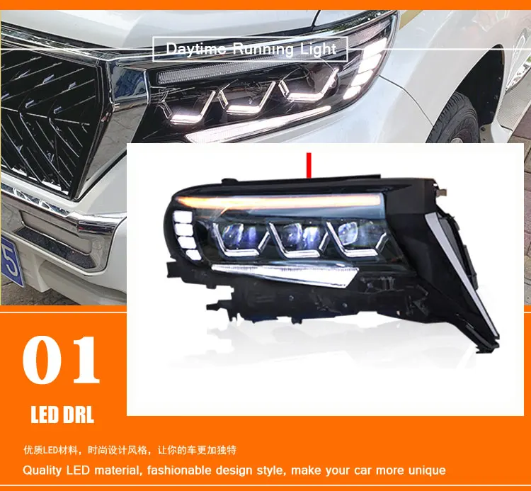 2PCS Car Style all LED headlights for Toyota prado18-19 for prado head lamp LED DRL Lens Double Beam H7 HID Xenon bi xenon lens