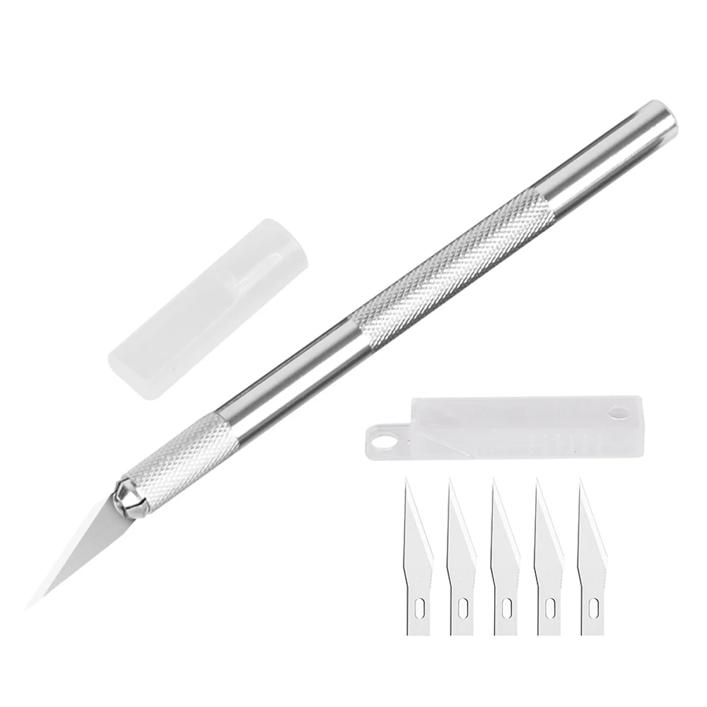 Carving Knife Metal Scalpel Knife Tools Kit Cutter Engraving Craft knives+5pcs Blades Sculpture Knife DIY Repair Hand Tools - Цвет: Silver 6 Blades