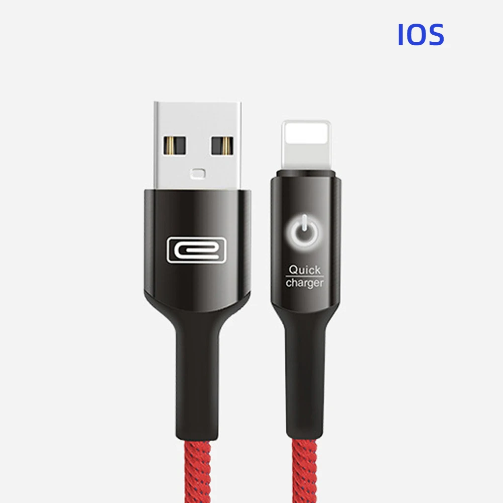 FDBRO 2.4A Smart power Off usb type C светодиодный кабель быстрое зарядное устройство type-c кабель для samsung S10 S9 Note 9 Oneplus 6t USB-C кабель usbc - Цвет: For Apple Red