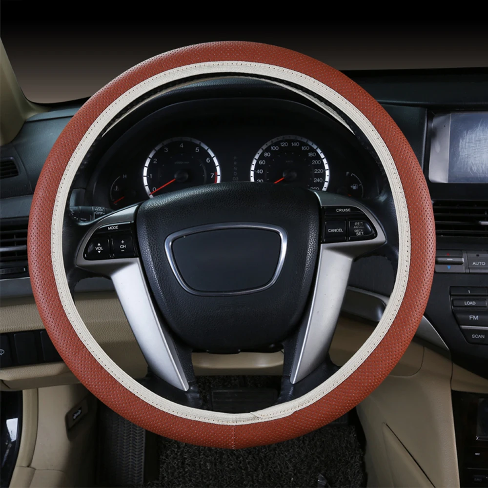 YOSOLO Универсальный DIY автомобильный чехол на руль из мягкой искусственной кожи, чехол на руль, автомобильные аксессуары для Ford Focus 2 - Название цвета: Коричневый