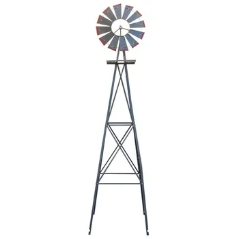 

High quality steel construction 8FT Weather Resistant Yard Garden Windmill Gray & Red decorative windmill