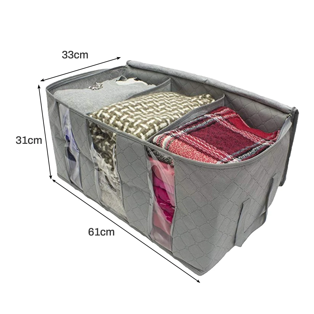 1 шт. нетканое Одеяло сумка для одежды тканевая коробка для хранения с ручками Складная влагостойкая герметичная коробка для хранения прозрачный Органайзер - Цвет: E-grey 61x33x31cm