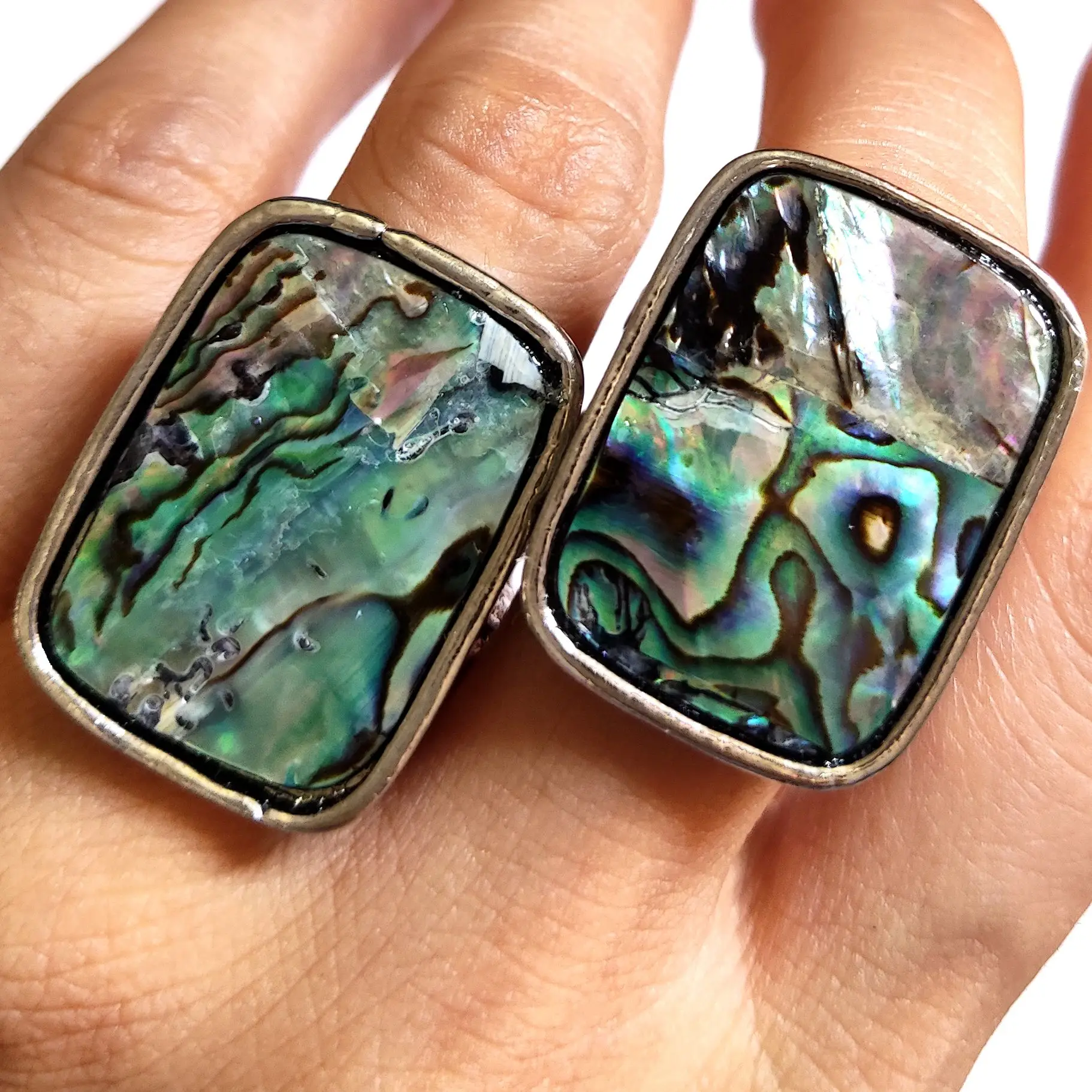 Wholesale Bulk lots 30pcs Huge Shapes Mix Silver-Plated Colorful Shell Ring Exaggerative Big Stone Rings Fashion Jewelry 4