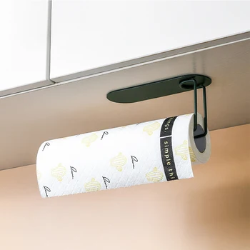 

Wall Mount Adhesive Paper Towel Holder Space Saving Iron Hanging Organizer Toilet Roll Tissue Durable Kitchen Under Cabinet