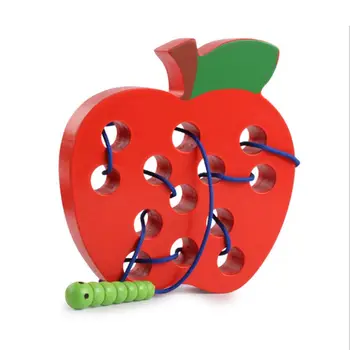 

Wooden Lacing Appl e Threading Toys Wood Block Puzzle for 1 2 3 Years Old kids