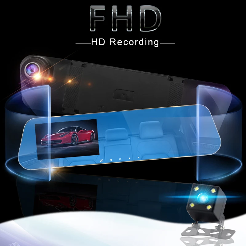 4,3 дюймов Автомобильный 1080P аналоговый видеорегистратор HD камера зеркало заднего вида Двойная камера с двойной записью