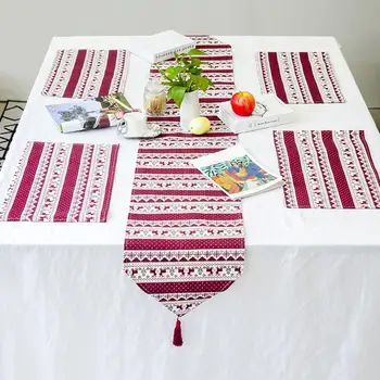 

5PC/Set Christmas Table Runner Flag Print Tablecloth Dust Proof Cover Decor for Xmas Party Decoration Table mat