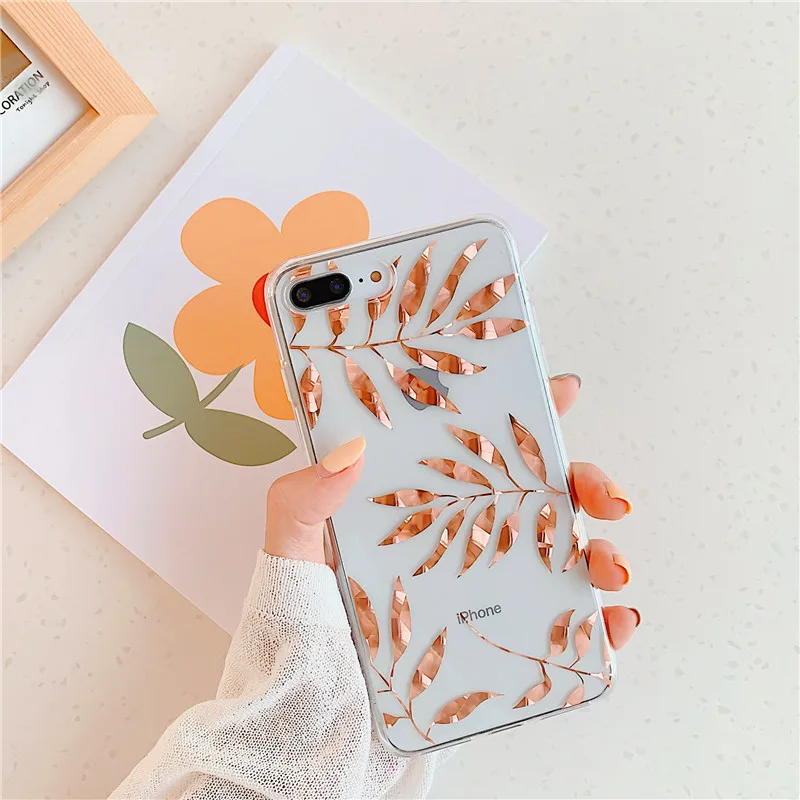 Модный чехол с позолоченными листьями для телефона Iphone X Xs Xsmax Xr блестящий