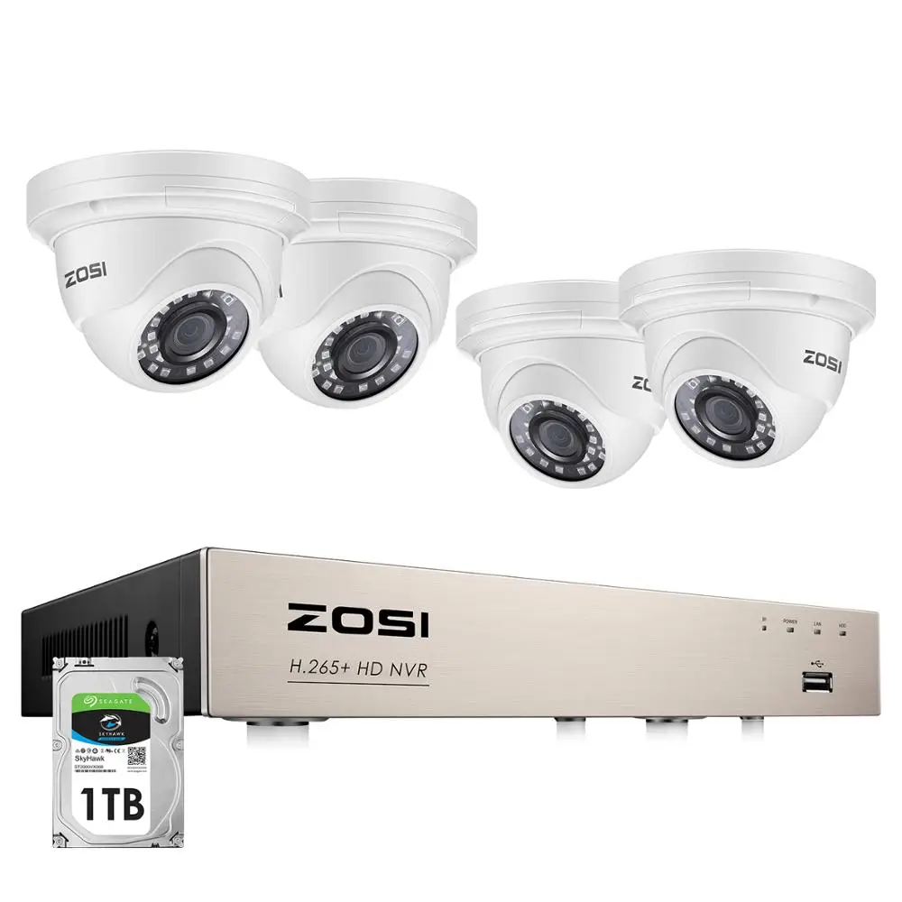 Комплект видеонаблюдения ZOSI H.265 + 8 каналов 5 МП POE NVR водонепроницаемая купольная IP