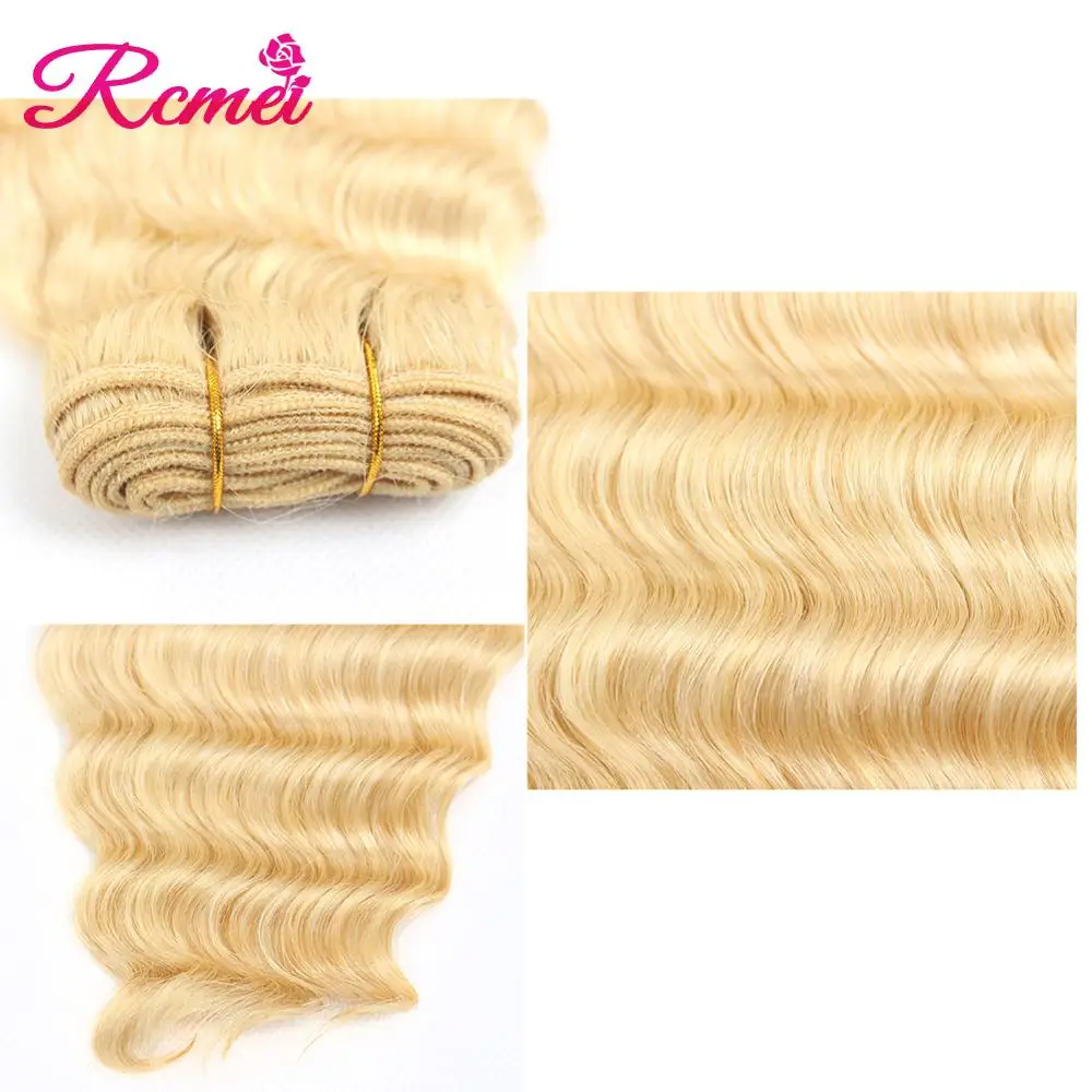 Honey 613 Blonde Deep Wave Bundles with Frontal Closure Brazilian Blonde Curly 3 Bundles With 13x4 Frontal Pre Plucked Remy Hair