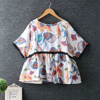 

2020 new summer clothing art fresh O neck print Pullover shirt short sleeve tops