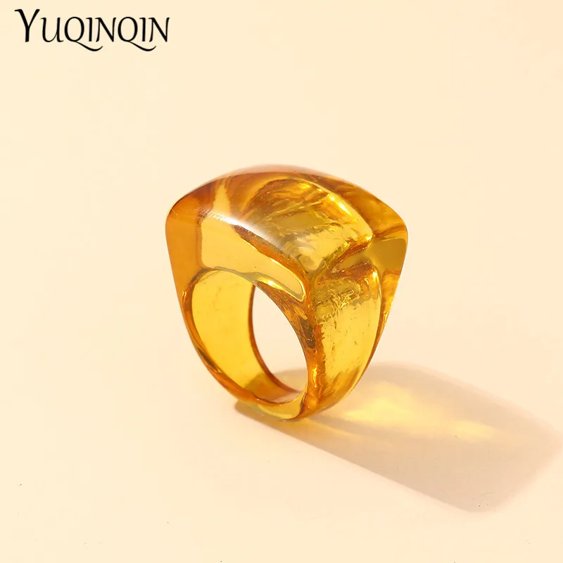 Finger Ring Trendy Colorful Transparent Resin Acrylic Big Rings For Girls Geometric Square Rings For Women Vintage Fashion Jewelry Gifts finger ring
