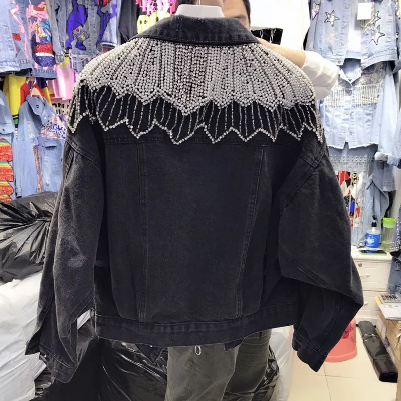 

European Station 2020 Spring European Goods New Hand-made Beaded Diamond Loose Loose Wild Denim Jacket Jacket