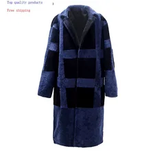 Пальто из натурального меха, мужская зимняя куртка из натуральной шерсти, длинные пальто из овчины, Роскошные куртки, мужская шуба, LW-16126, KJ1423