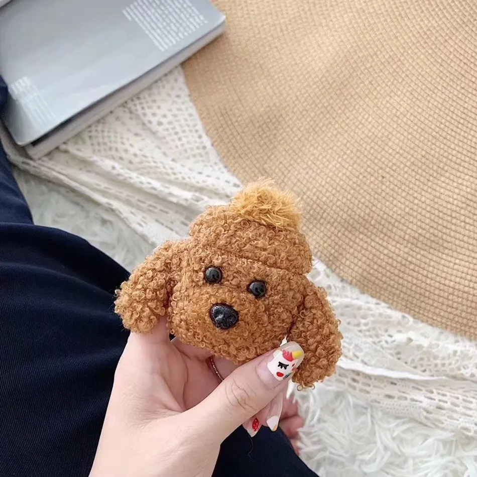 3D Cute Earphone Case for Airpods Case Cartoon Knitted plush Cover for Apple Airpods 2 Case Bear Teddy Dog Rabbit Earpods Case
