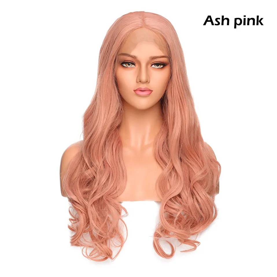 ash pink S-noilite 12,5*3 синтетический парик фронта шнурка 24 дюйма Длинный розовый фиолетовый парик волнистый бразильский парик с кружевным фронтом для черных женщин - Цвет: ash pink
