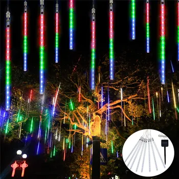 

30CM LED Outdoor Light 8 Tube Meteor Shower Rain Light Solar Powered Icicle Raindrop lights for Garden Patio Holiday Wedding Dec