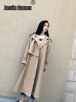 

new 2019 Casual oose ladies Long Trench Coat for women Plus size Comfortable khaki Female outerwear