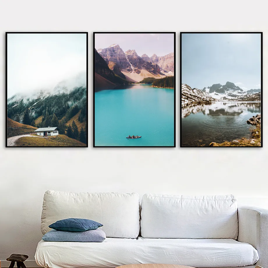 Настенная картина с изображением Снежной Горы голубого озера леса пейзажа