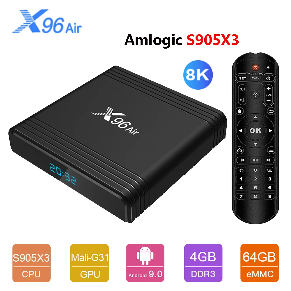 X96 Air Amlogic S905X3 Android 9,0 Smart Tv Box 4 ГБ 32 ГБ 2,4G 5G Wifi BT4.1 телеприставка 1080P 4K Netflix медиаплеер